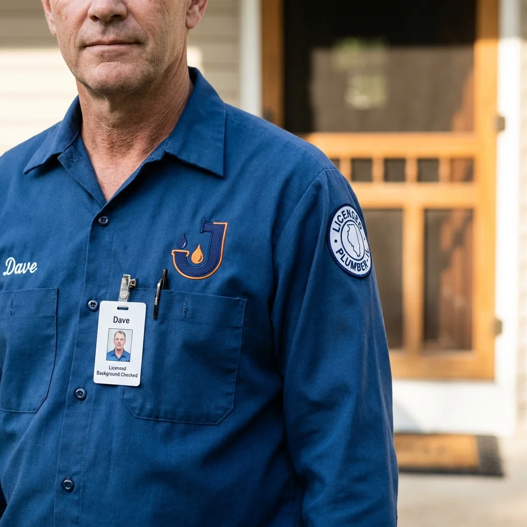 Licensed plumber showing ID badge in Vincennes, IN