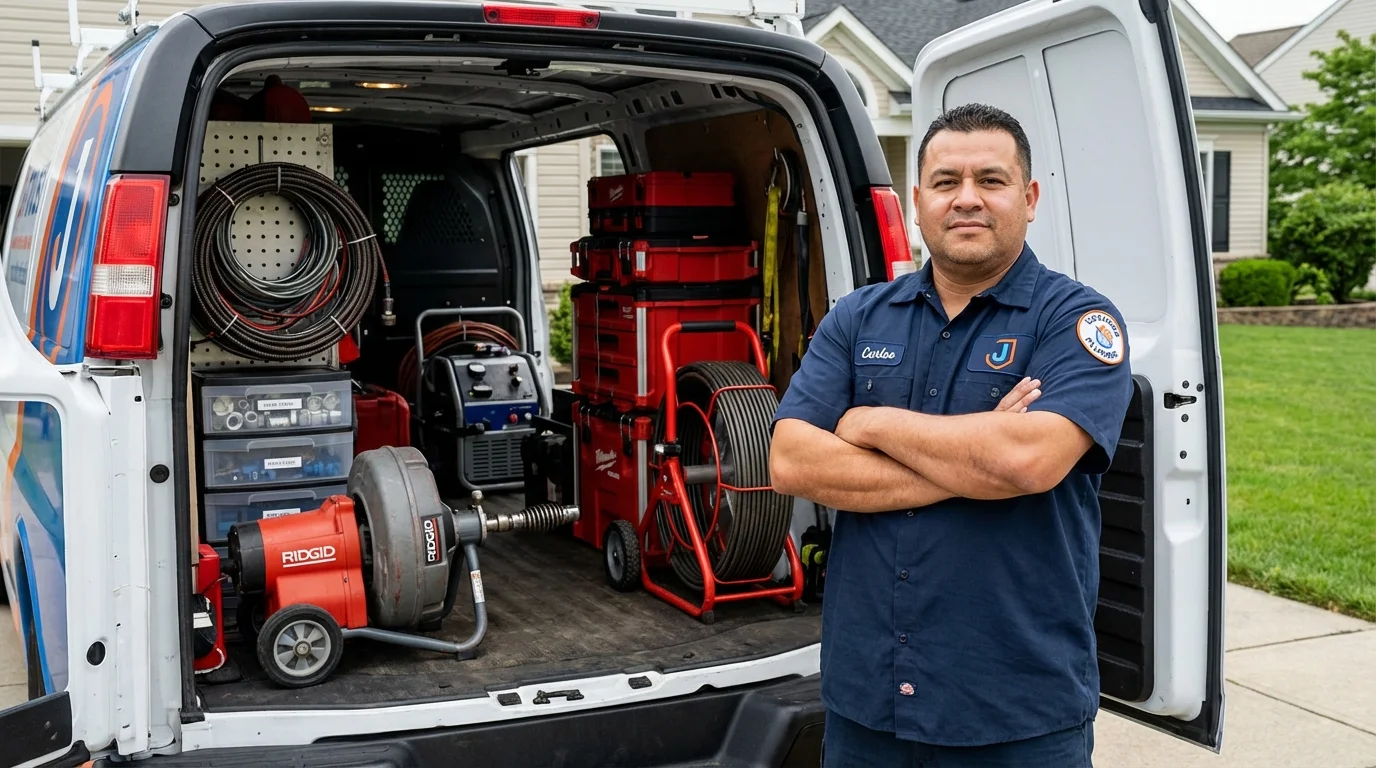 Professional drain cleaning equipment and Johns Plumbing LLC plumber in Vincennes