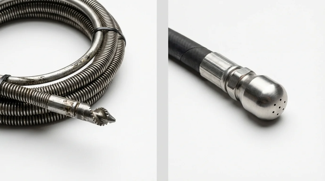 Drain snake cable and hydro jetting nozzle used for drain cleaning in Vincennes, IN