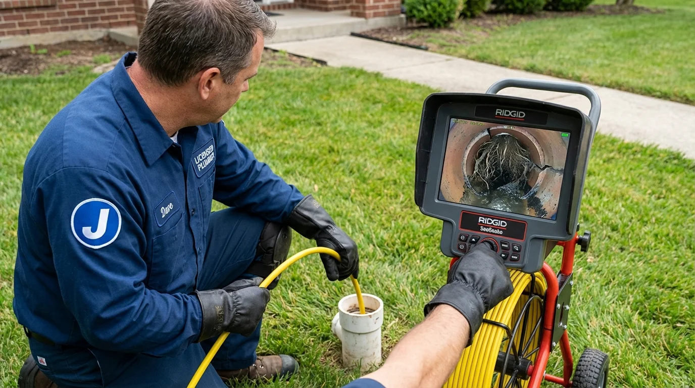 Sewer camera inspection being performed by Johns Plumbing LLC in Vincennes