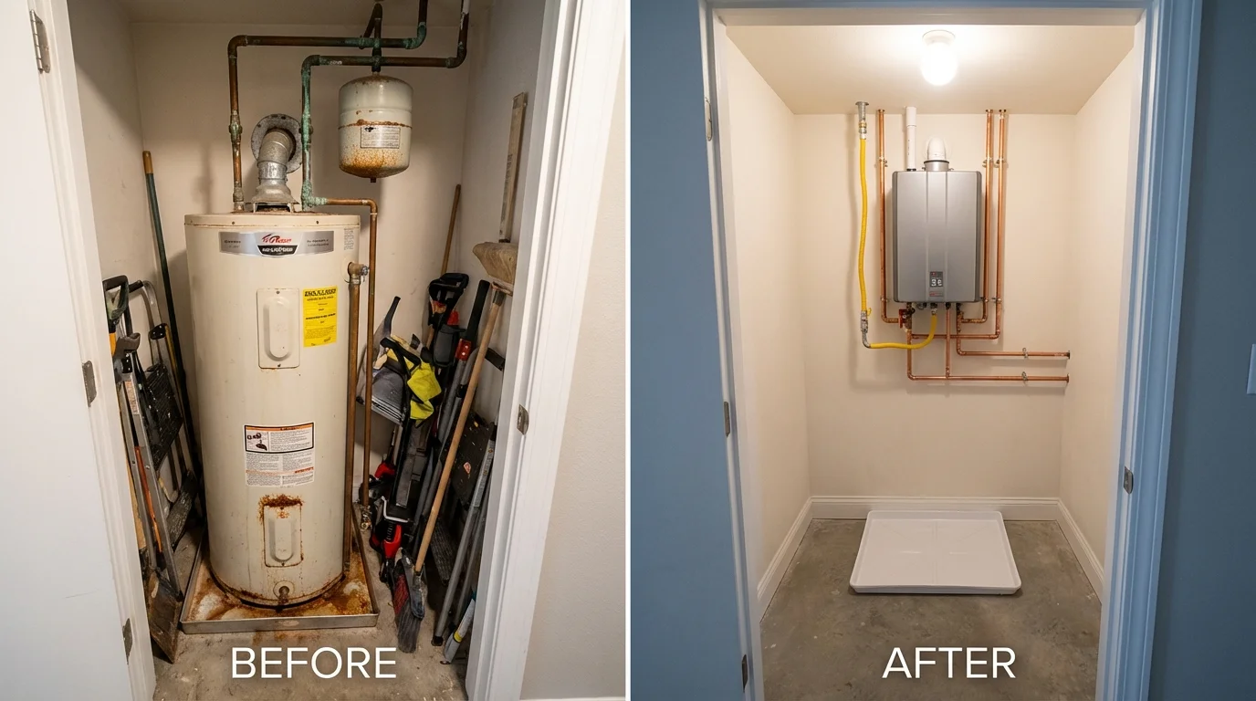 Tank water heater versus wall-mounted tankless unit comparison for Vincennes, IN homeowners
